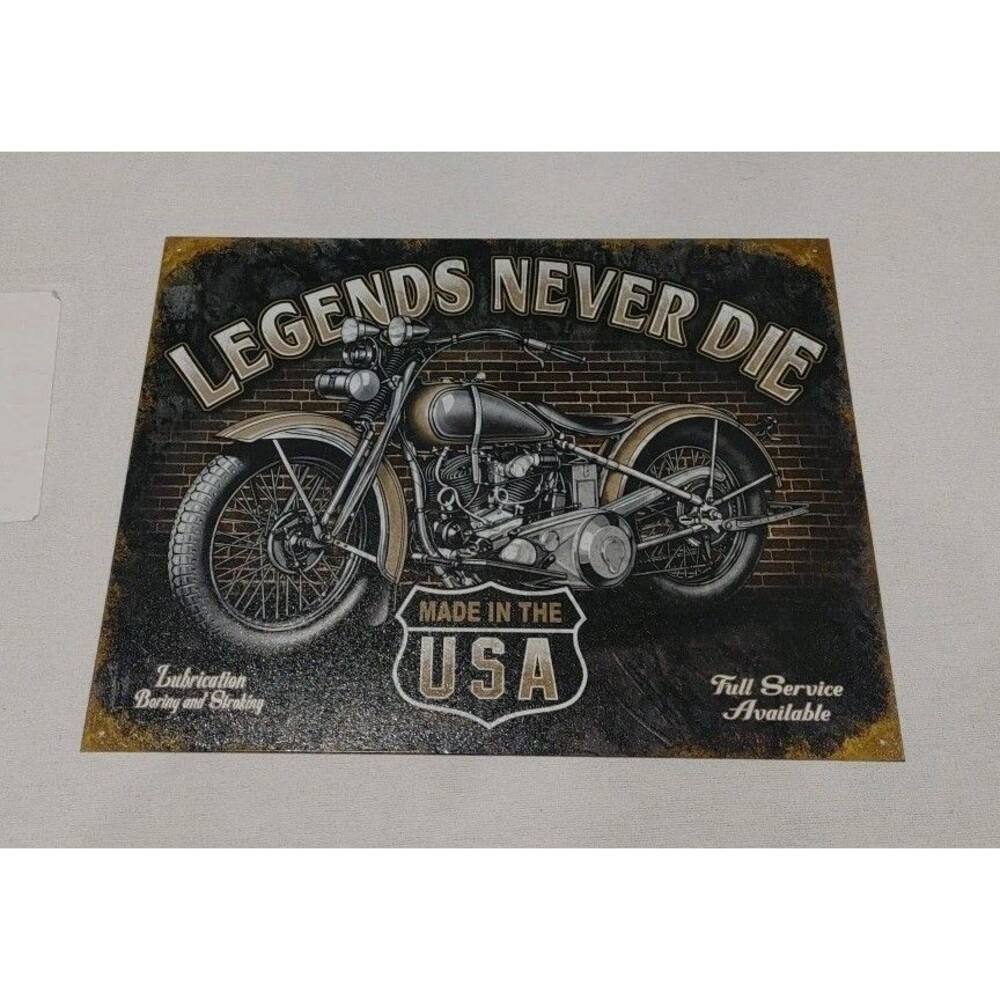 Legends Never Die Vintage Motorcycle Metal Tin Sign Retro #1630, Made In USA
